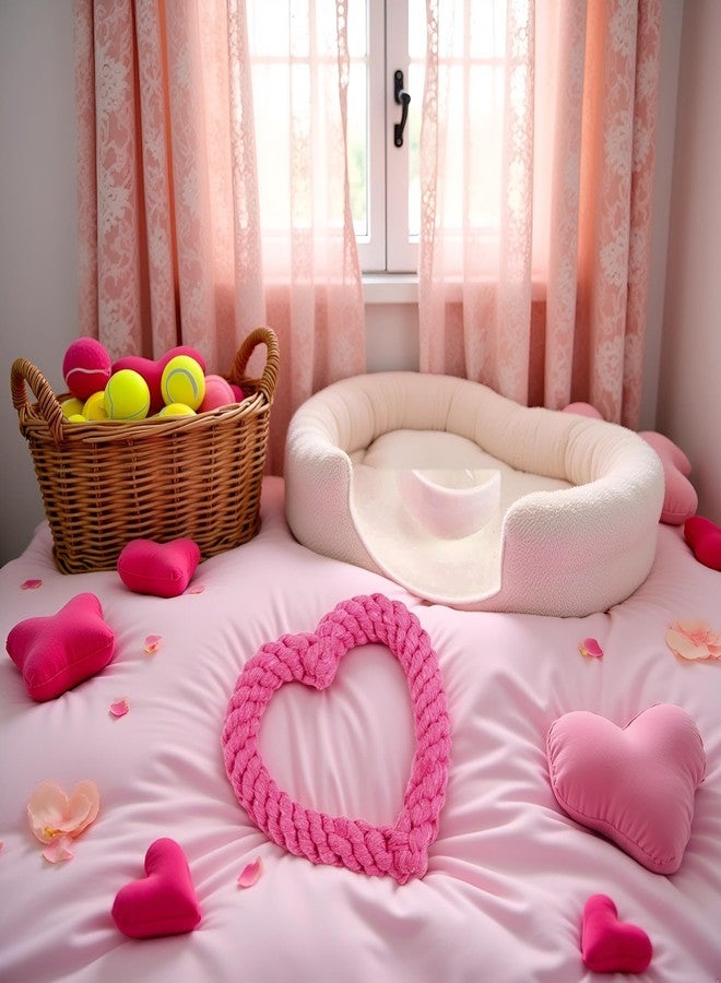 Sluswallow Pink Cute Dog/Cat Chew Toys, Dog Toys for Chewers, Heavy Duty Dental Dog Rope Toy for Dogs, Creative Love Heart Shaped Interactive Rope Dog Toys, Cotton Puppy Teething Chew Tug Toy Dark Pet Supplies - Image 3